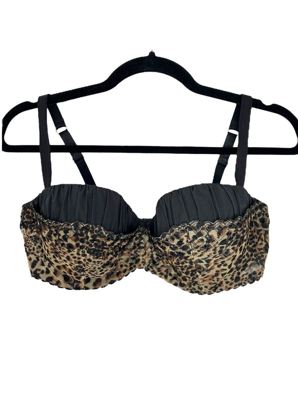 NWT Jardin Secret France black leopard print underwire balconette bra 38 C